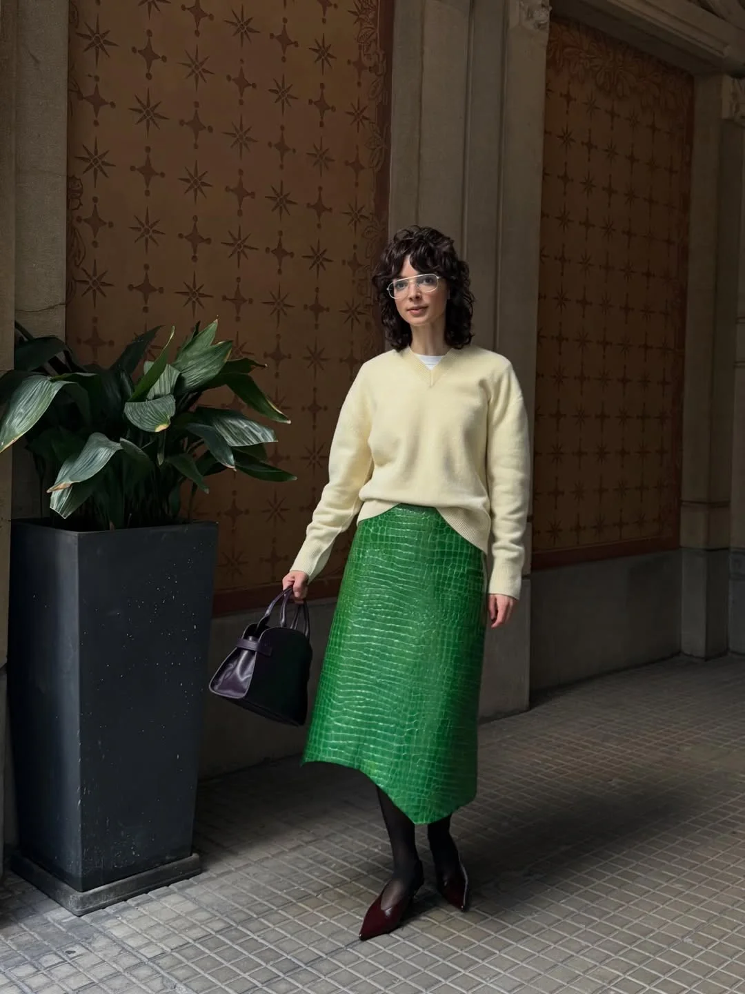 fall outfits with tights and skirt 2026 Green Statement Skirts and Soft Knitwear for Unexpected Color Contrast