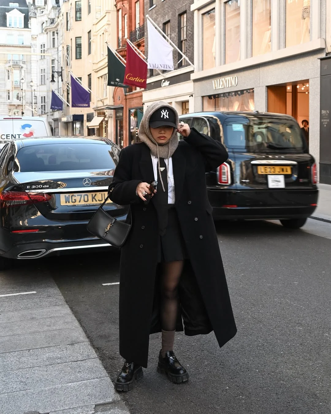 fall outfits with tights and skirt 2026 Layered Street Style With Loafers and Sheer Tights