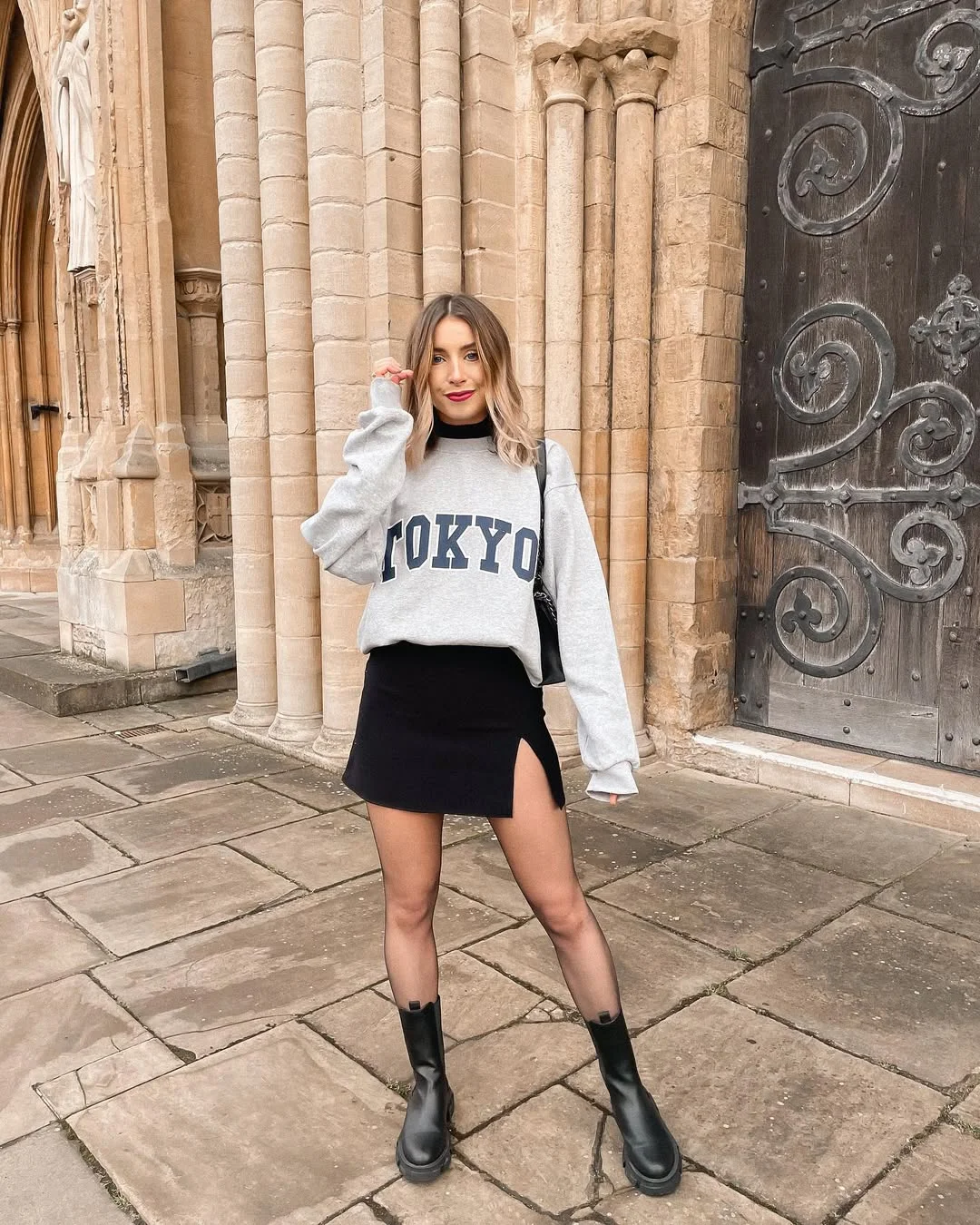 fall outfits with tights and skirt 2026 Oversized Sweatshirts and Mini Skirts for Casual Fall Weekends