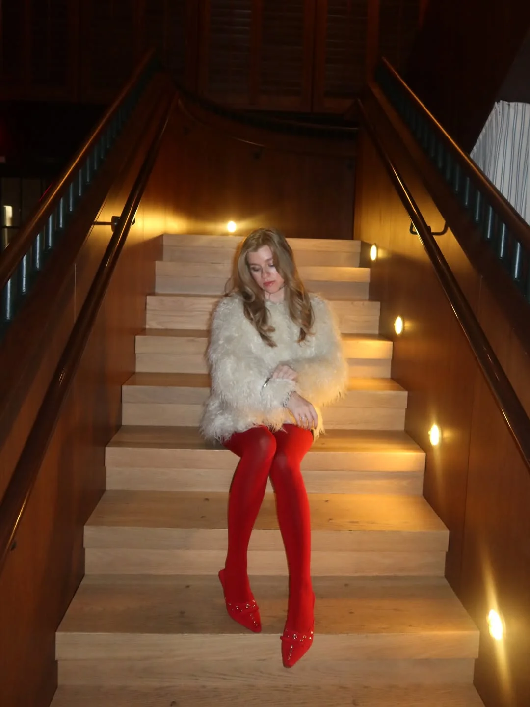 fall outfits with tights and skirt 2026 Bright Red Tights That Instantly Transform a Fall Outfit