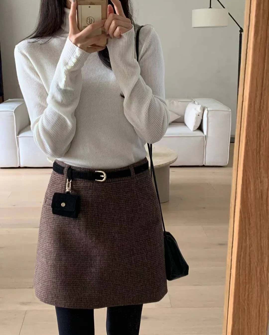 fall outfits with tights and skirt 2026 Classic Turtlenecks and Textured Mini Skirts for Everyday Fall Style