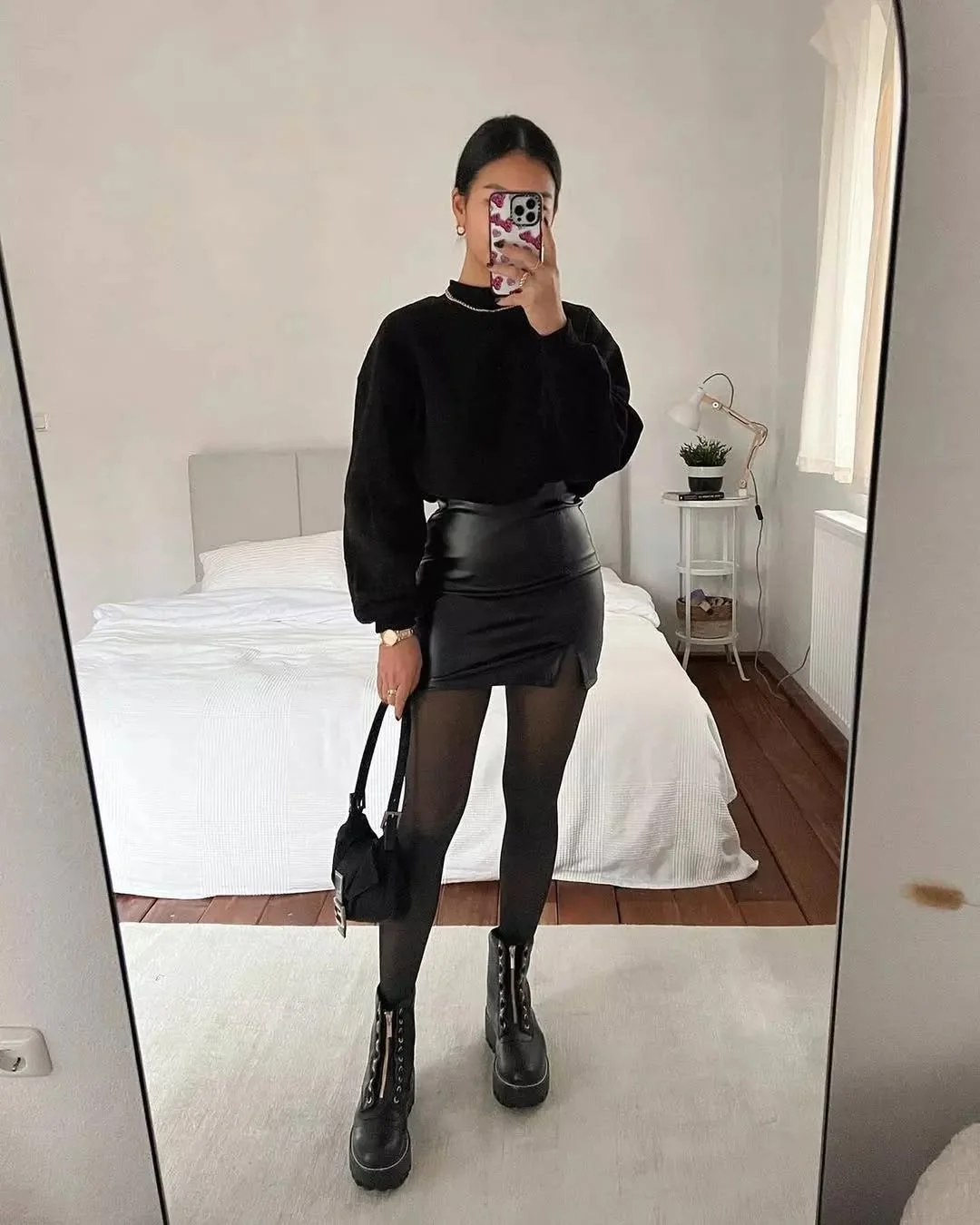 fall outfits with tights and skirt 2026 Leather Mini Skirts and Chunky Boots for an Edgy Fall Mood