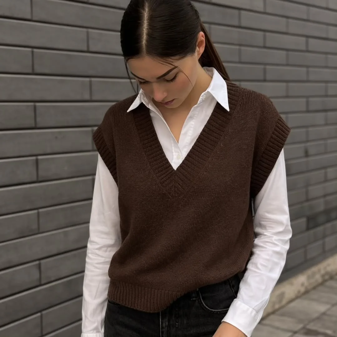 fall outfits with vests 2026 The Chocolate Sweater Vest That Feels Like Fall Itself