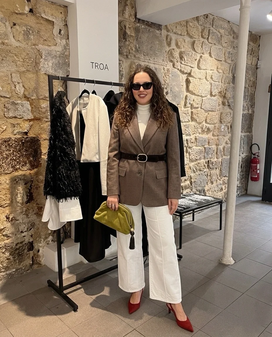 fall smart casual work outfit for women 2026 Cinched Blazers And White Denim For Elevated Fall Contrast