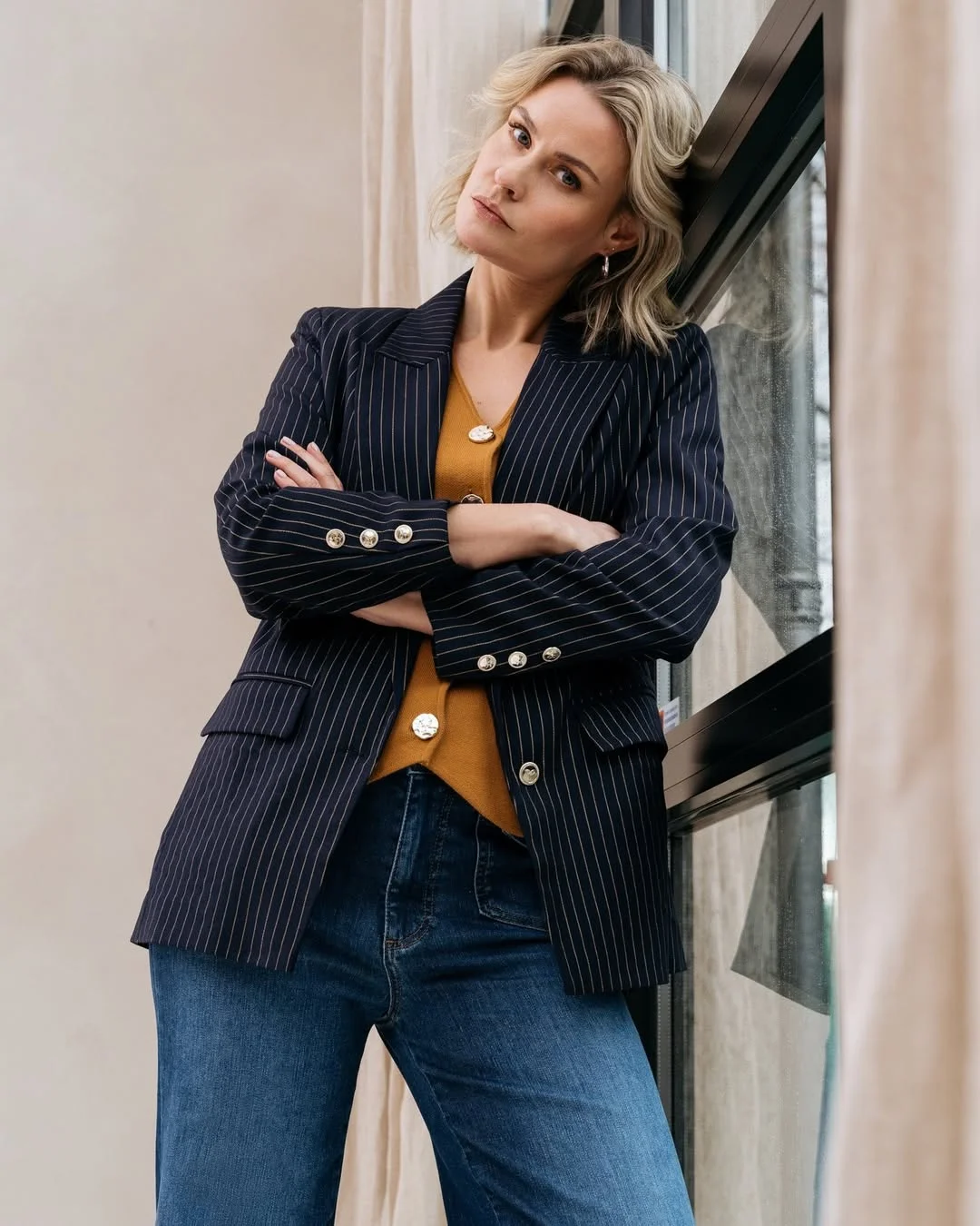 fall smart casual work outfit for women 2026 Pinstripe Blazers And Denim That Feel Effortlessly Parisian