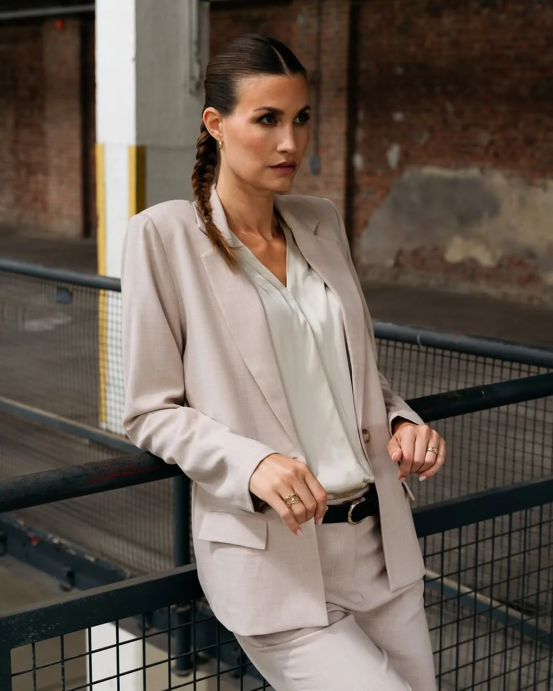 fall smart casual work outfit for women 2026 Relaxed Beige Suiting For Quiet Corporate Chic