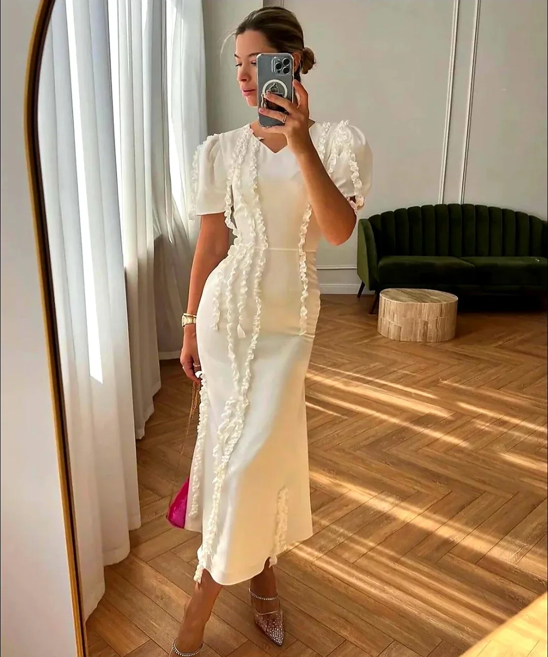 fall wedding guest dress 2026 Modern White Midi Dresses With Couture Inspired Details