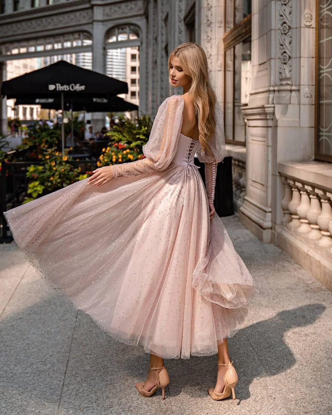 fall wedding guest dress 2026 Blush Glitter Tulle Dresses For Romantic City Weddings
