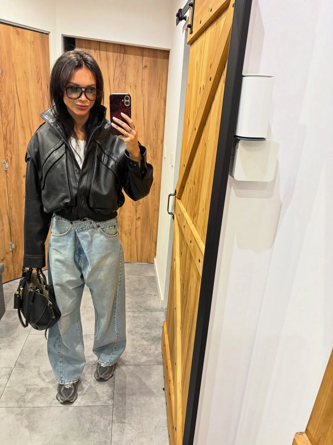 fall work outfits 2026 Leather Jacket And Relaxed Jeans Casual Office Style