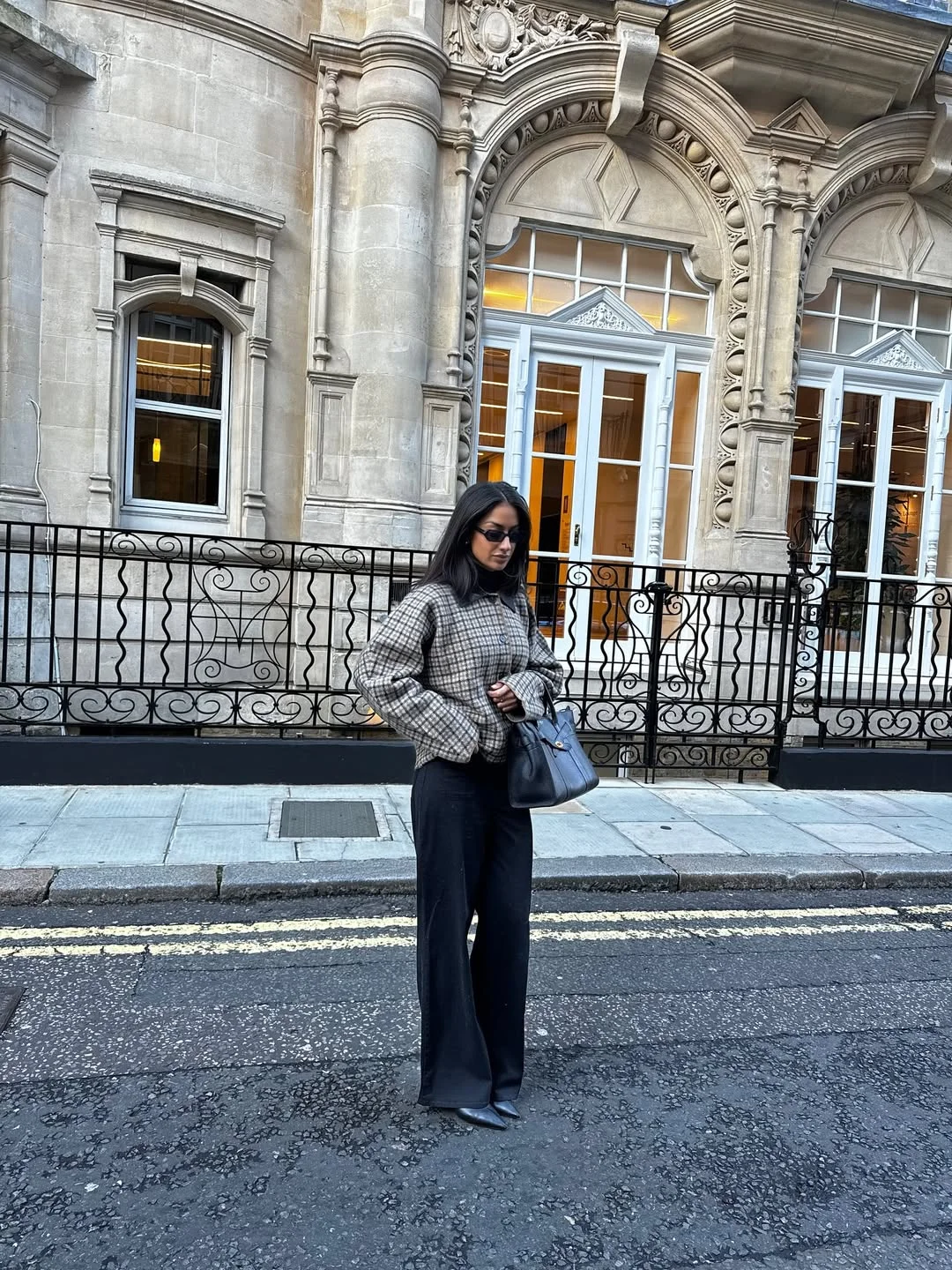 fall work outfits 2026 Checked Jacket And Wide Leg Trouser Sophistication