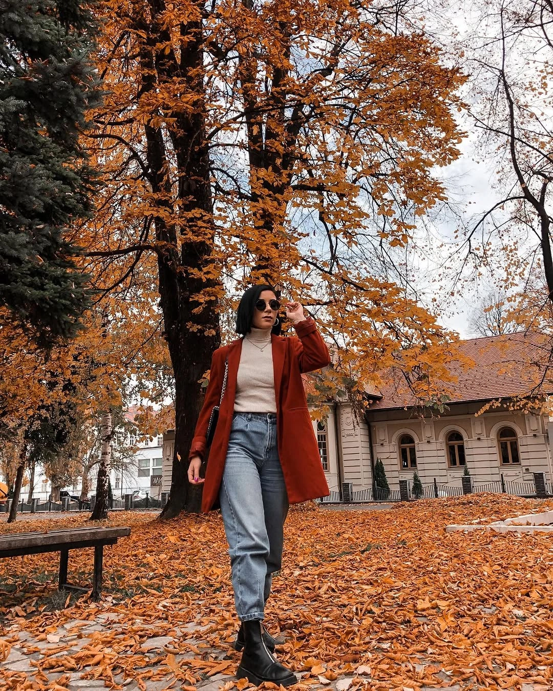 nice fall outfits 2026 Rust Blazer Cream Knit and Easy Autumn Denim
