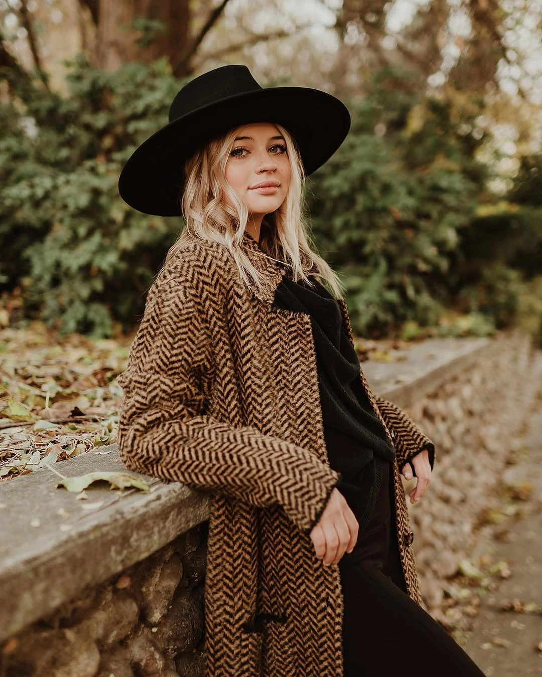 nice fall outfits 2026 Herringbone Coat Black Hat and a Moody Fall Base