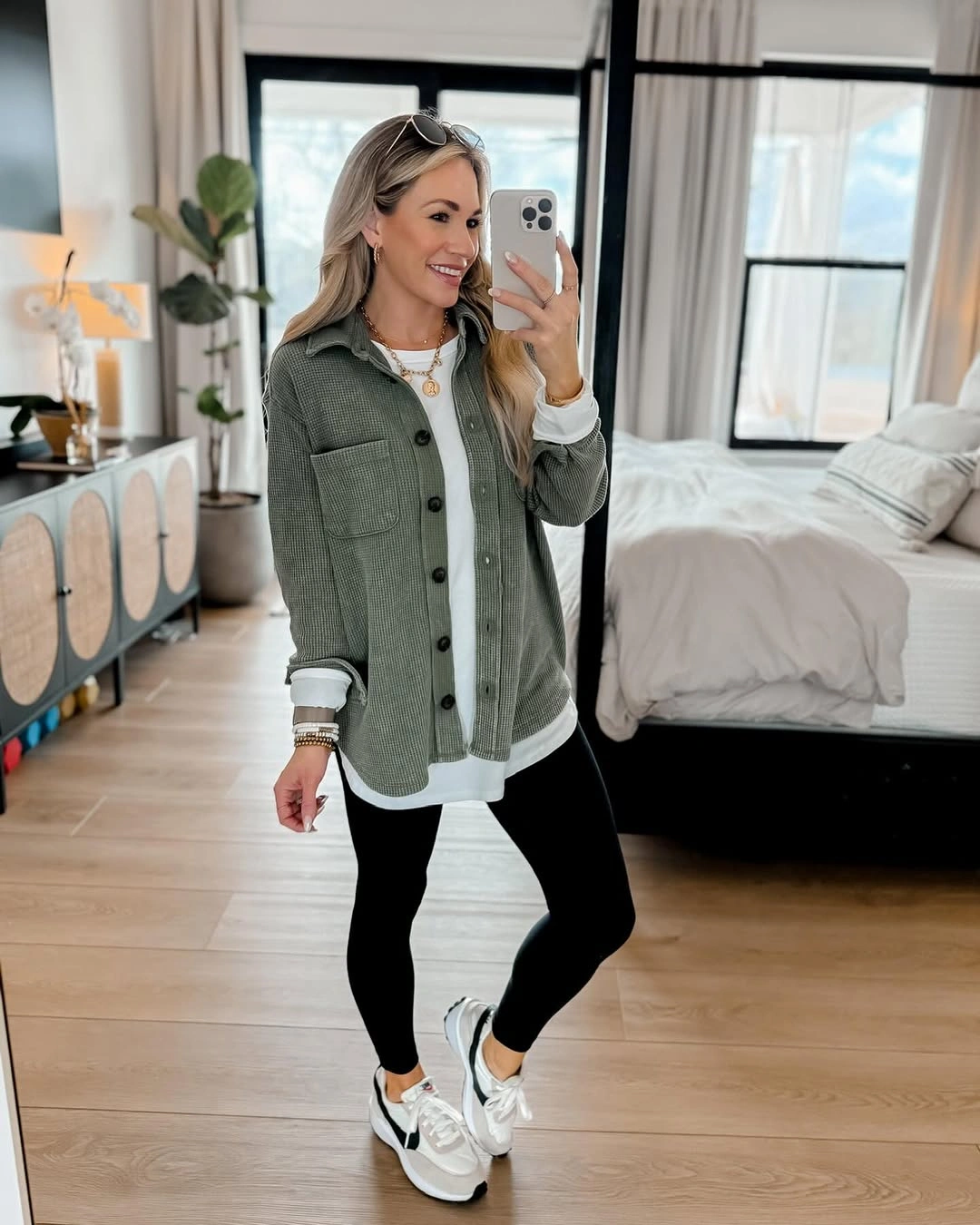 nice fall outfits 2026 Olive Shacket and Leggings for Comfortable Everyday Style