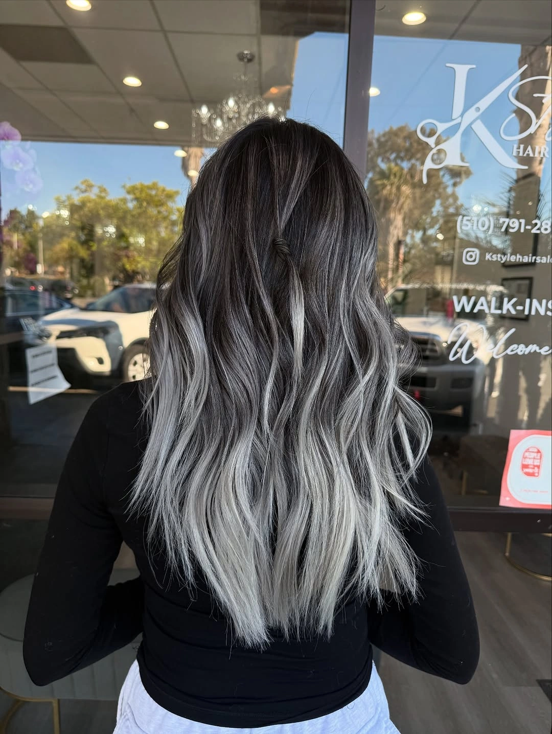 august hairstyles and color ideas 2026 Silver Smoke Balayage for Cool-Toned Brunettes