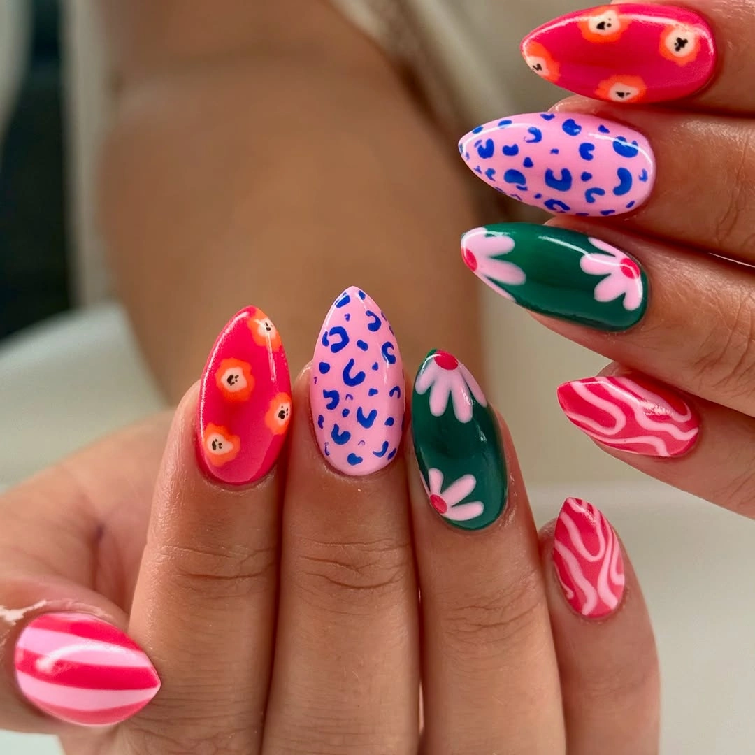 august nails color 2026 Playful Mixed Prints for the Ultimate Late Summer Manicure