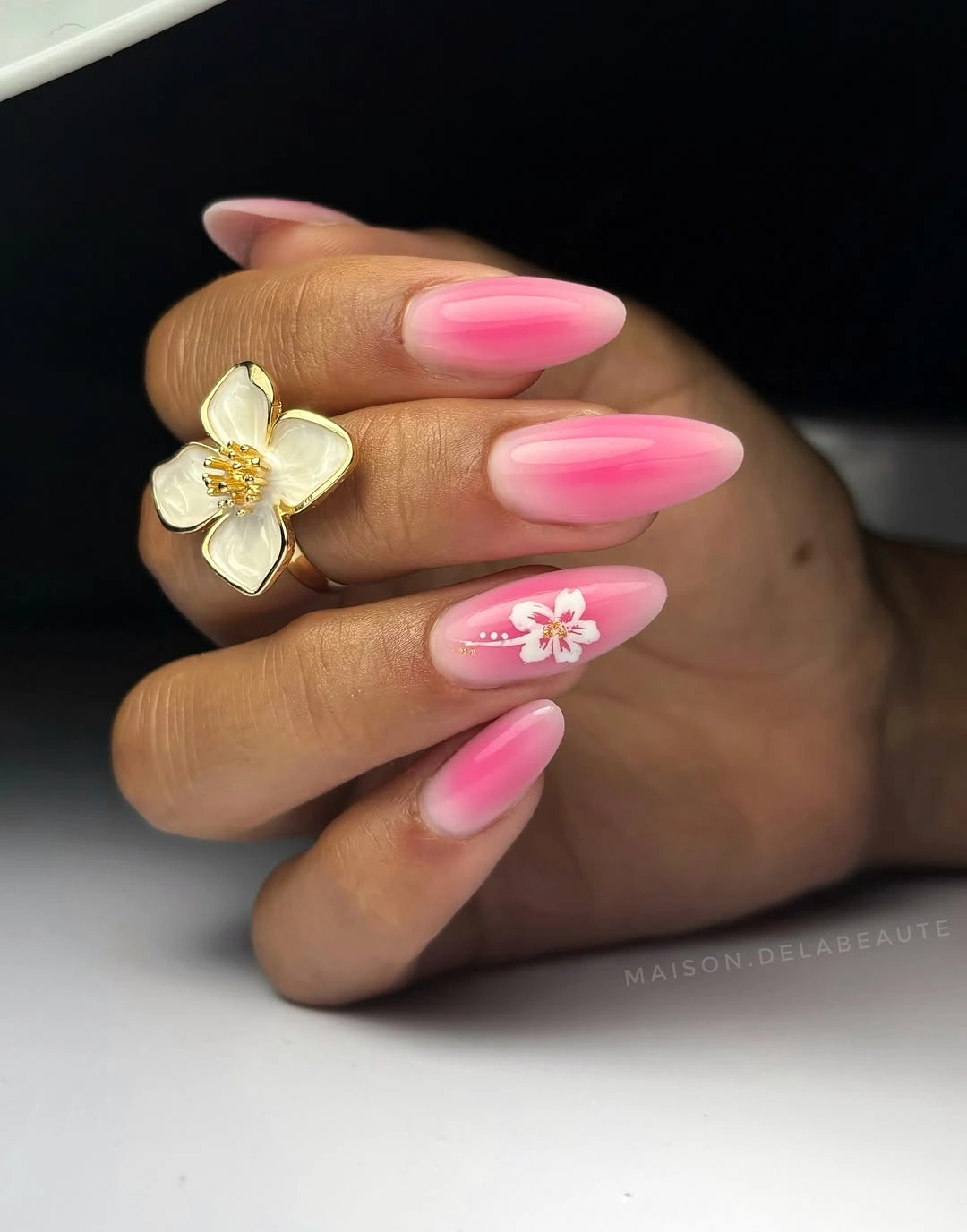 august nails ideas 2026 Soft Pink Aura Nails with Delicate Cherry Blossom Art