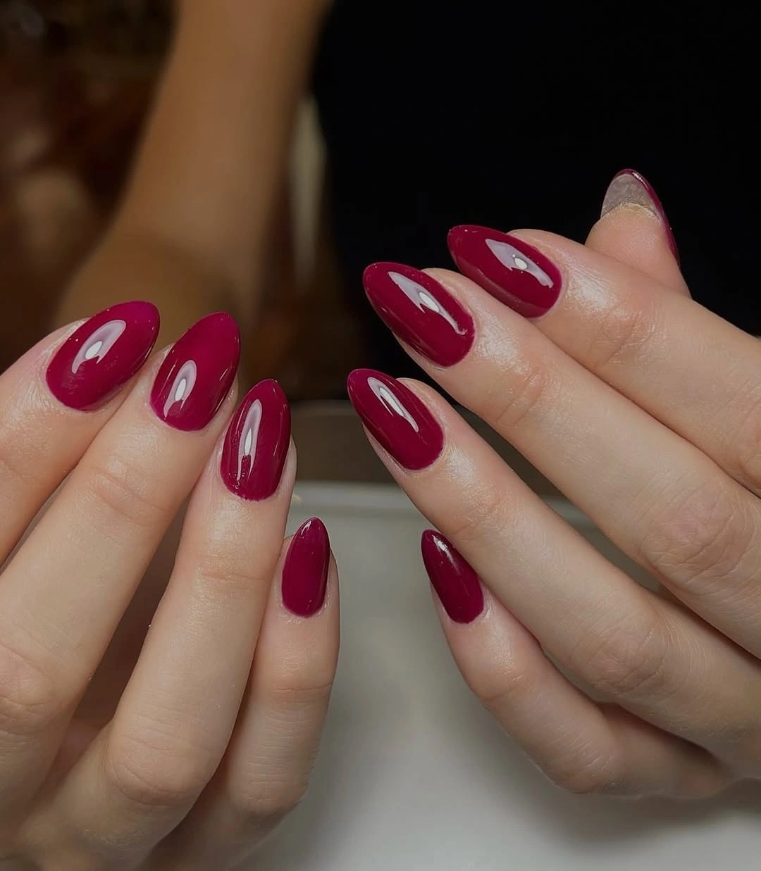 august nails ideas 2026 Glossy Berry Almond Nails That Never Go Out of Style