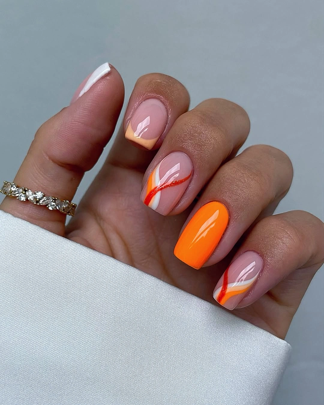 august nails ideas 2026 Bright Orange Waves for a Modern Summer Statement