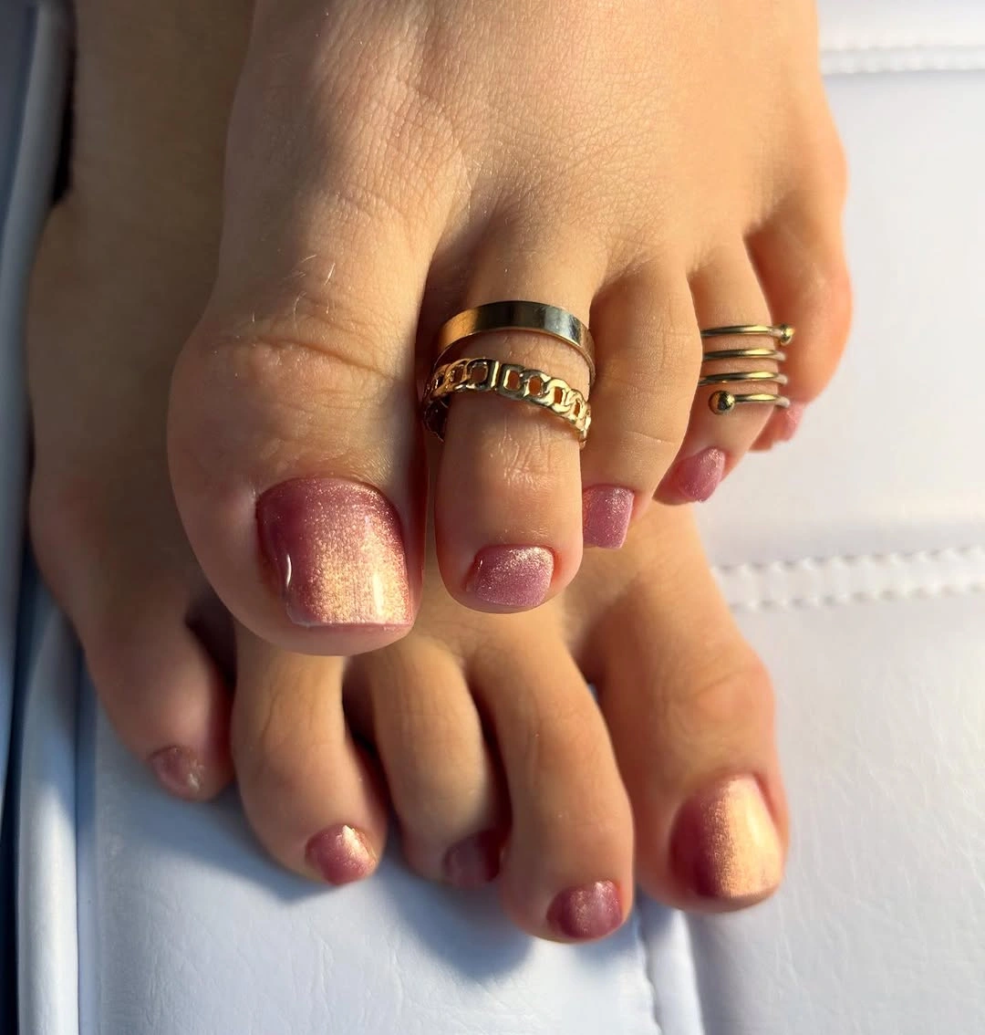 august pedicure nails ideas 2026 Rose Gold Chrome That Glows in Every Sunset