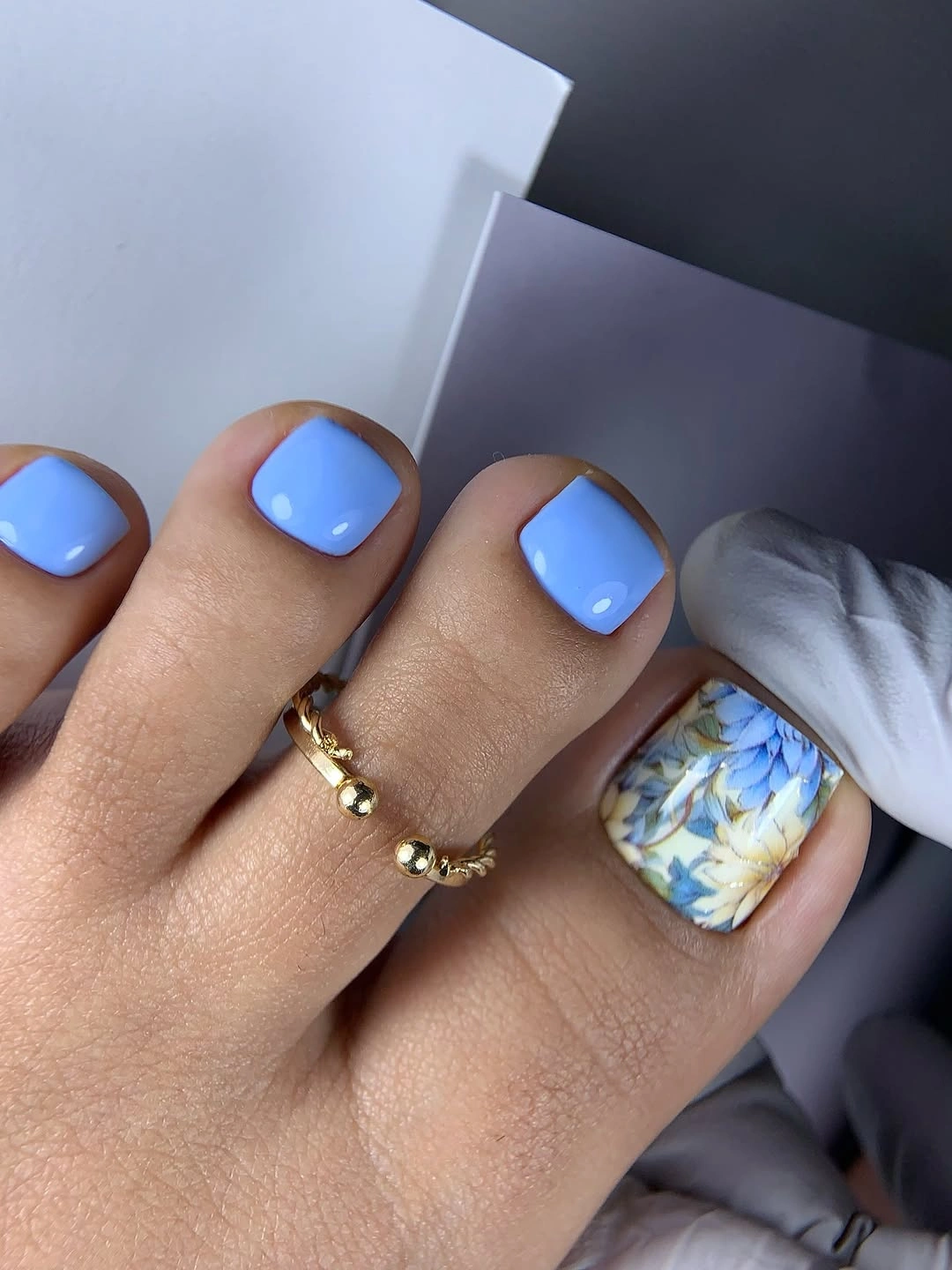 august pedicure nails ideas 2026 Sky Blue Blooms That Feel Like a Fresh August Morning