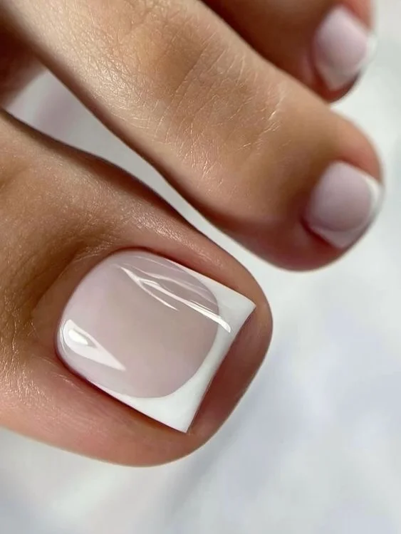 august toe nails 2026 Modern Micro French in Crisp White