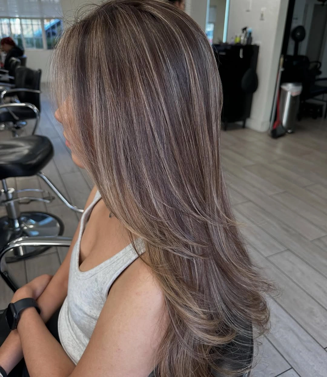 babylights hair ideas Silky Ash Brown Babylights on Straight Layered Hair