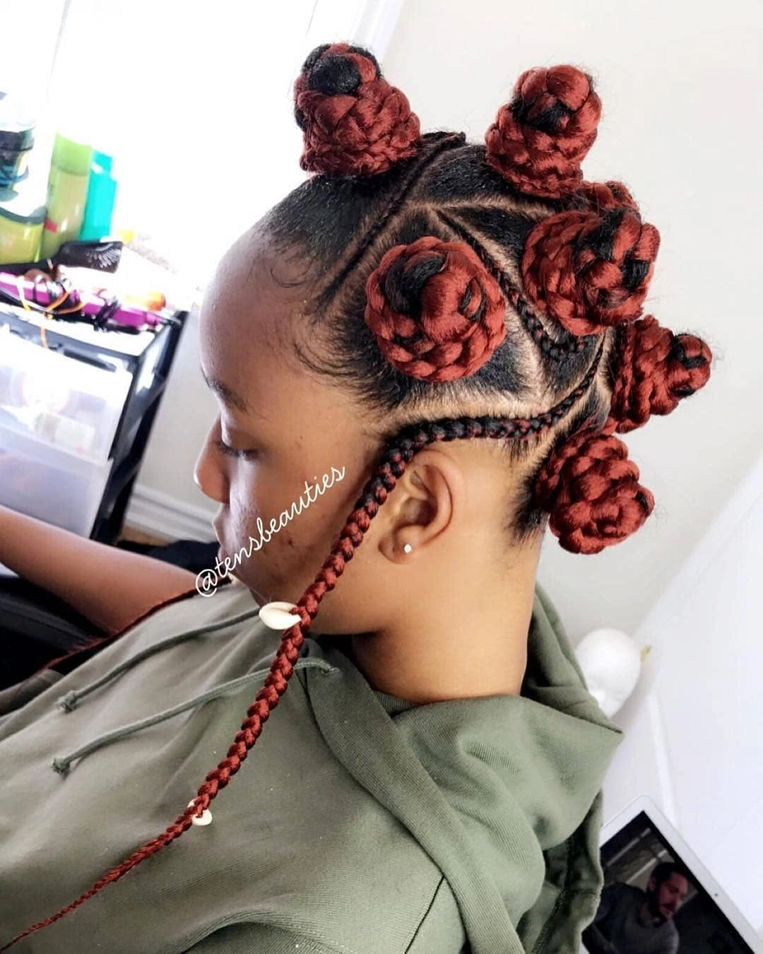 bantu knots hairstyles Statement Bantu Knots with Burgundy Braided Accents
