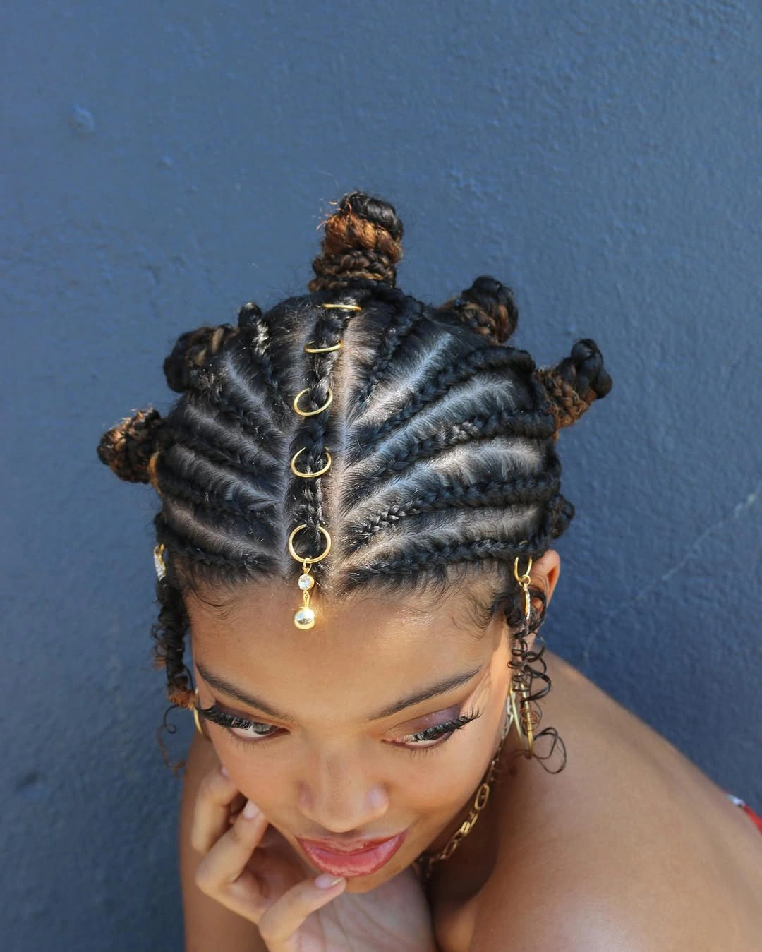 bantu knots hairstyles Braided Bantu Knots with Gold Accent Details
