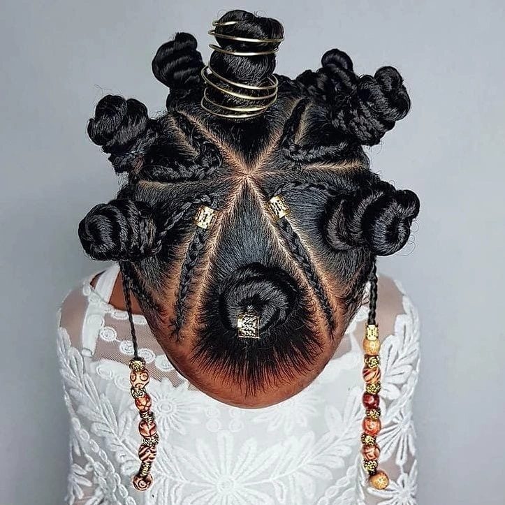 bantu knots hairstyles Decorative Bantu Knots with Braided Details and Gold Accessories