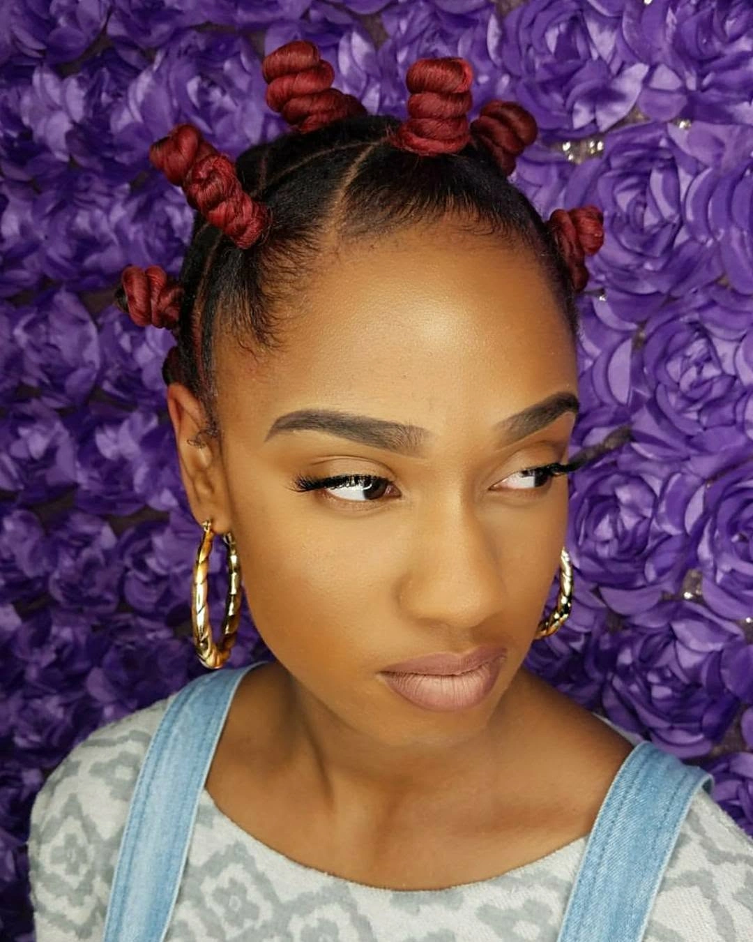 bantu knots hairstyles Bold Burgundy Mini Knots with Sleek Finish