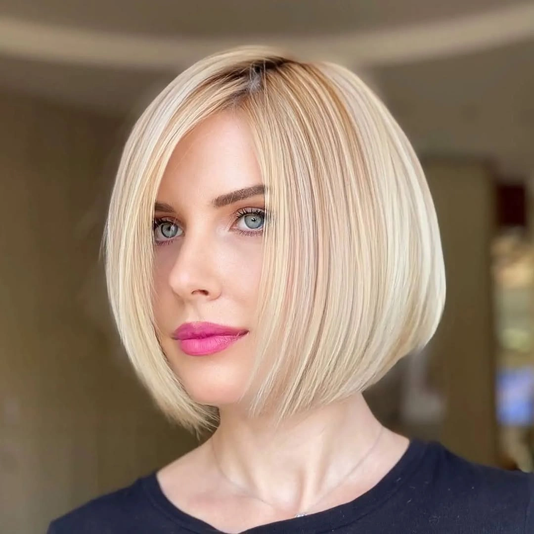 bobbed haircut for women Soft Champagne Blonde Rounded Bob with Airy Volume