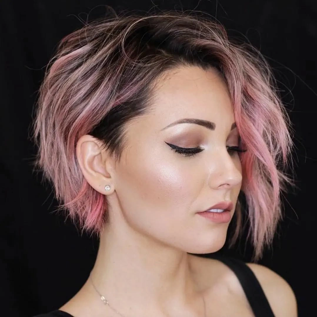 bobbed haircut for women Textured Rose Pink Bob with Playful Asymmetry