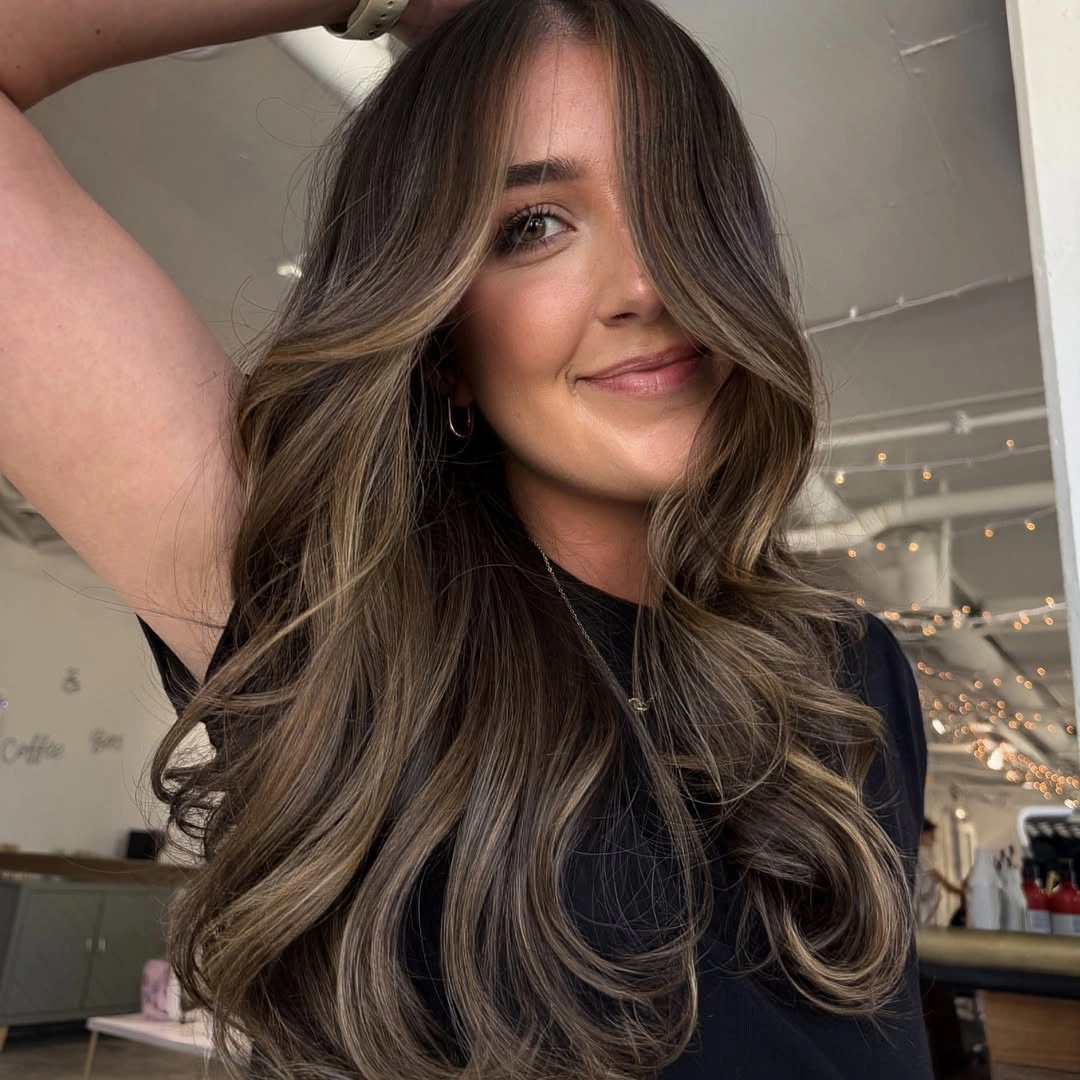 chestnut brown hair color Cool Mushroom Chestnut with Bright Face-Framing Balayage