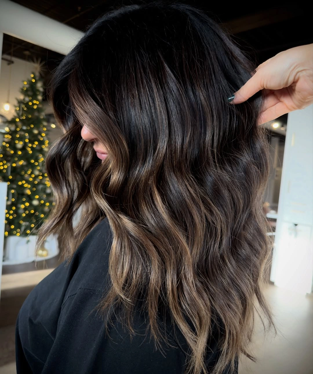 chestnut brown hair color Dark Chestnut Balayage with Effortless Beach Waves