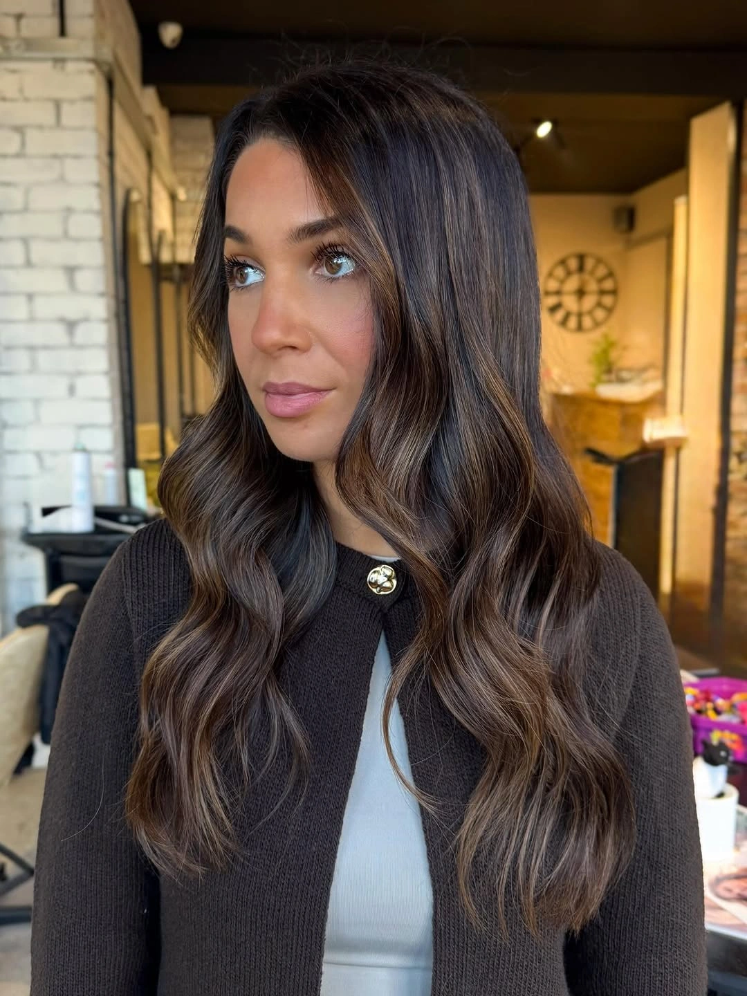 chestnut brown hair color Glossy Chestnut Brunette with Subtle Golden Dimension