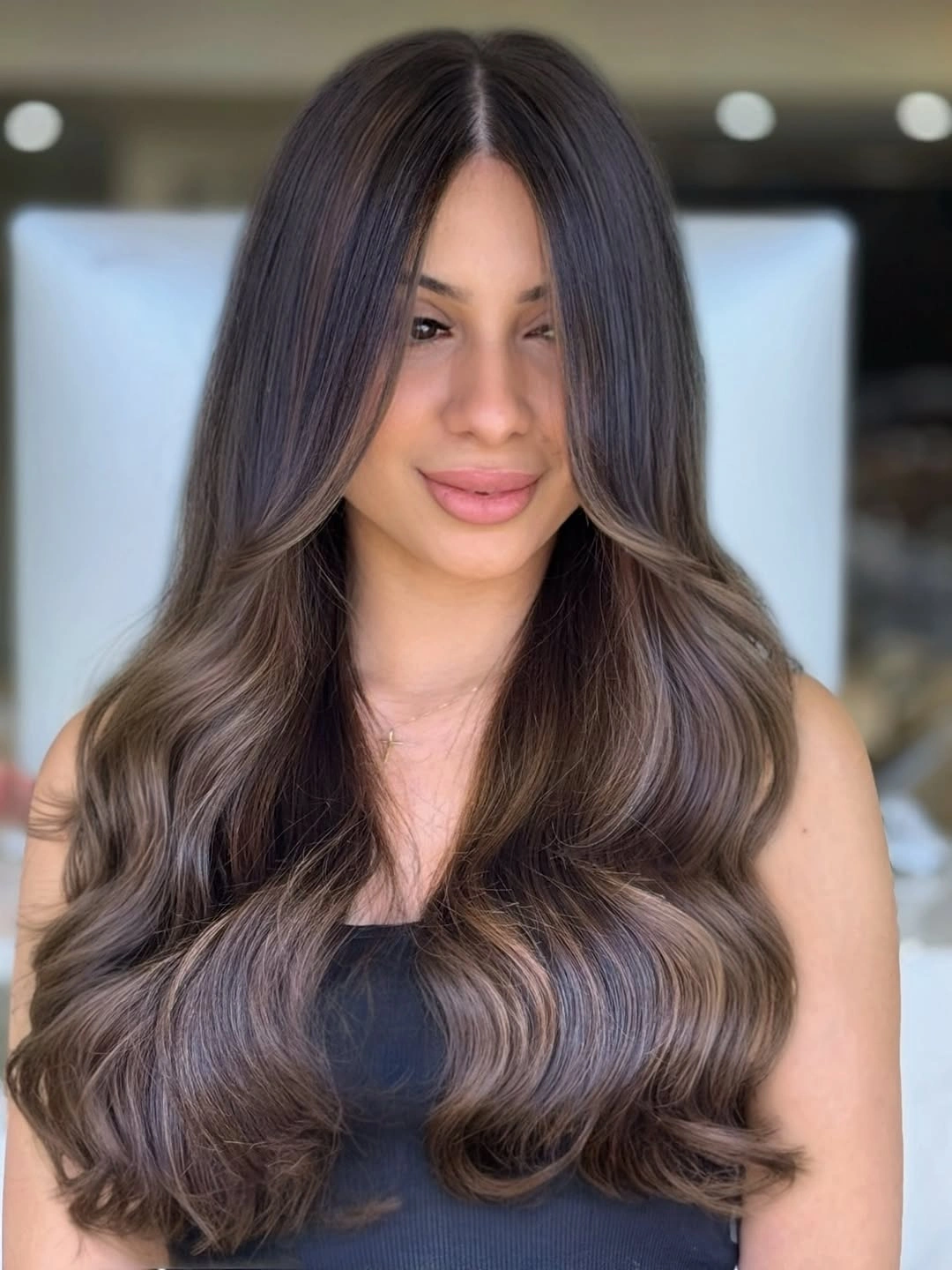 chestnut brown hair color Cool Chestnut Brown with Smoky Dimensional Ribbons