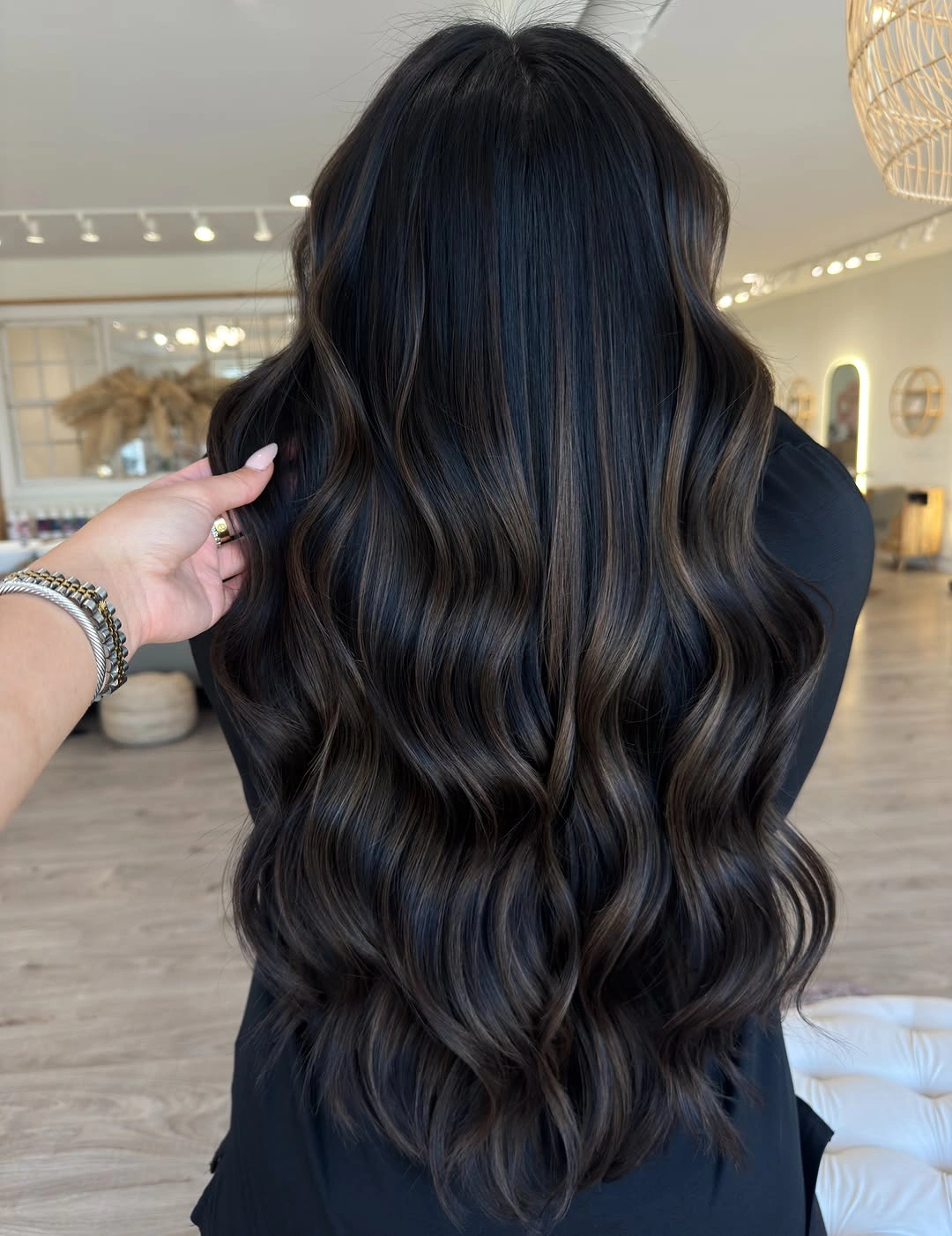 chestnut brown hair color Deep Chestnut Waves with Seamless Balayage