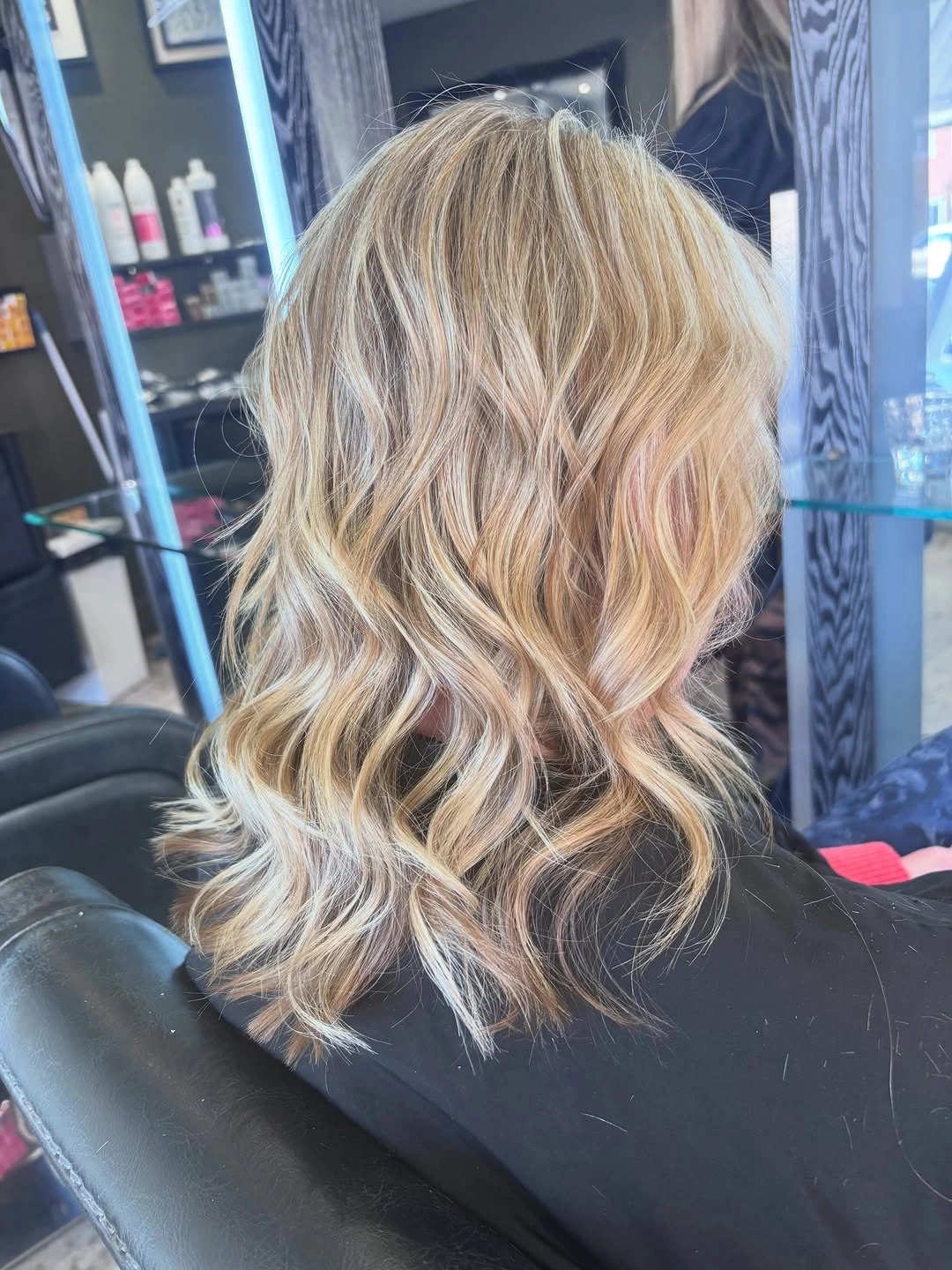 choppy medium layered hair Golden Blonde Wavy Lob with Piecey Ends