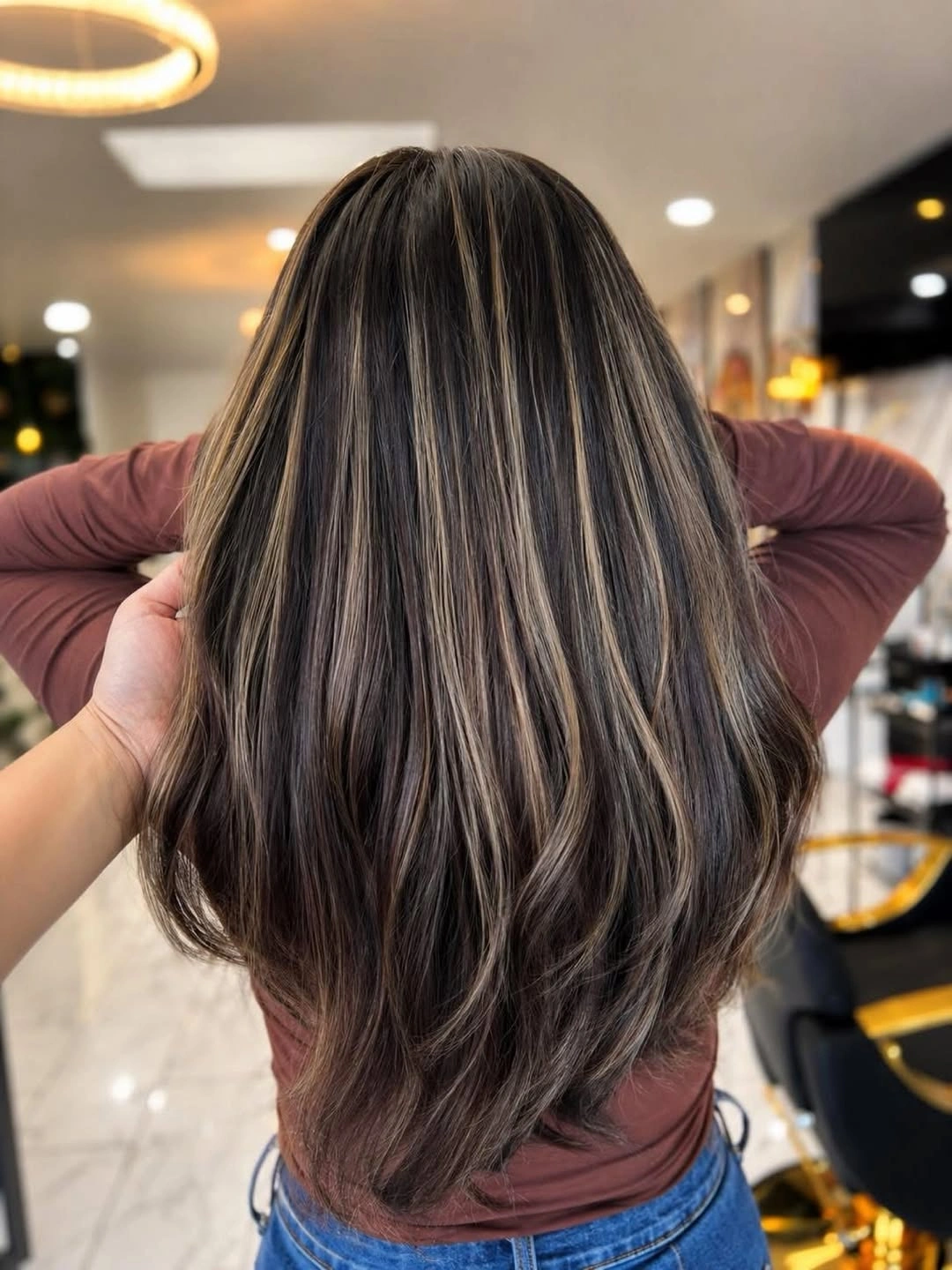 choppy medium layered hair Mocha Layers with Fine Caramel Ribbons