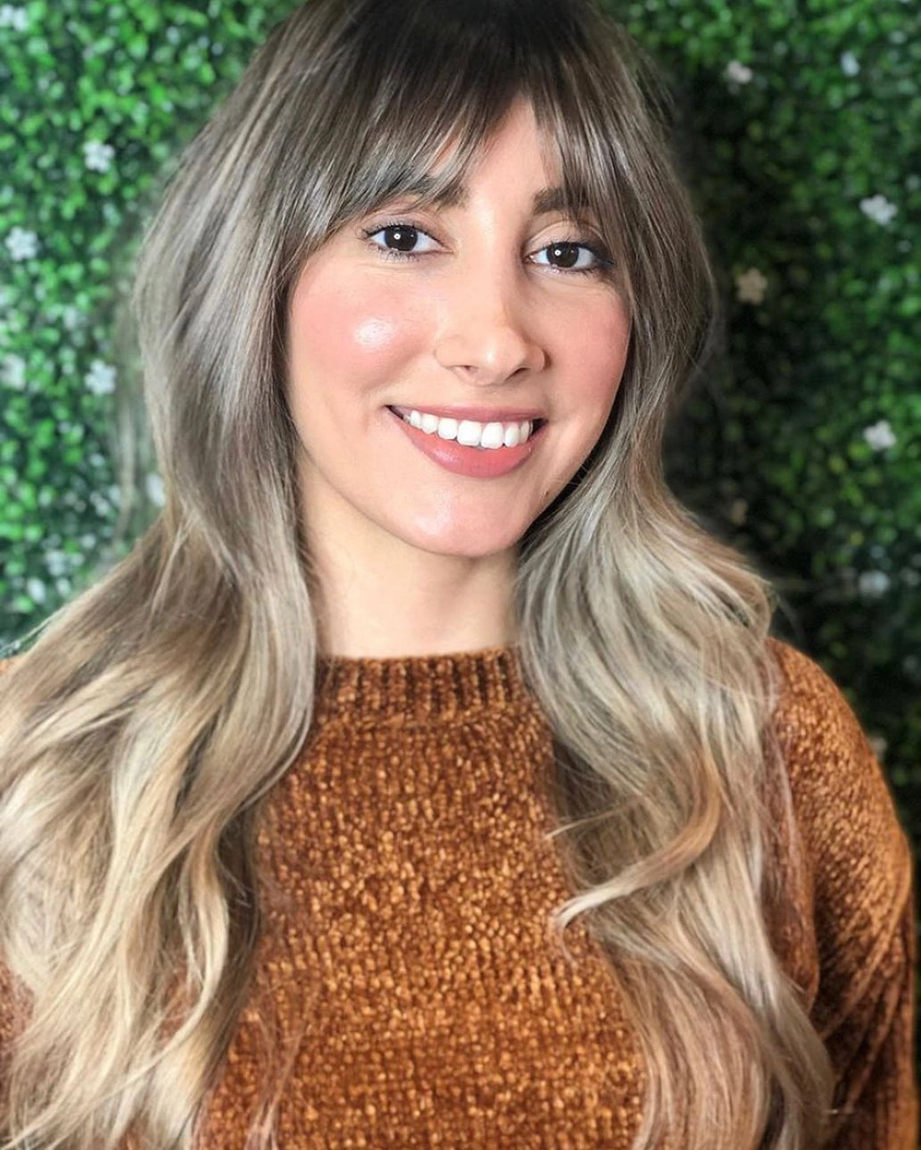 choppy medium layered hair Ash Blonde Shaggy Layers with Soft Brow Bangs
