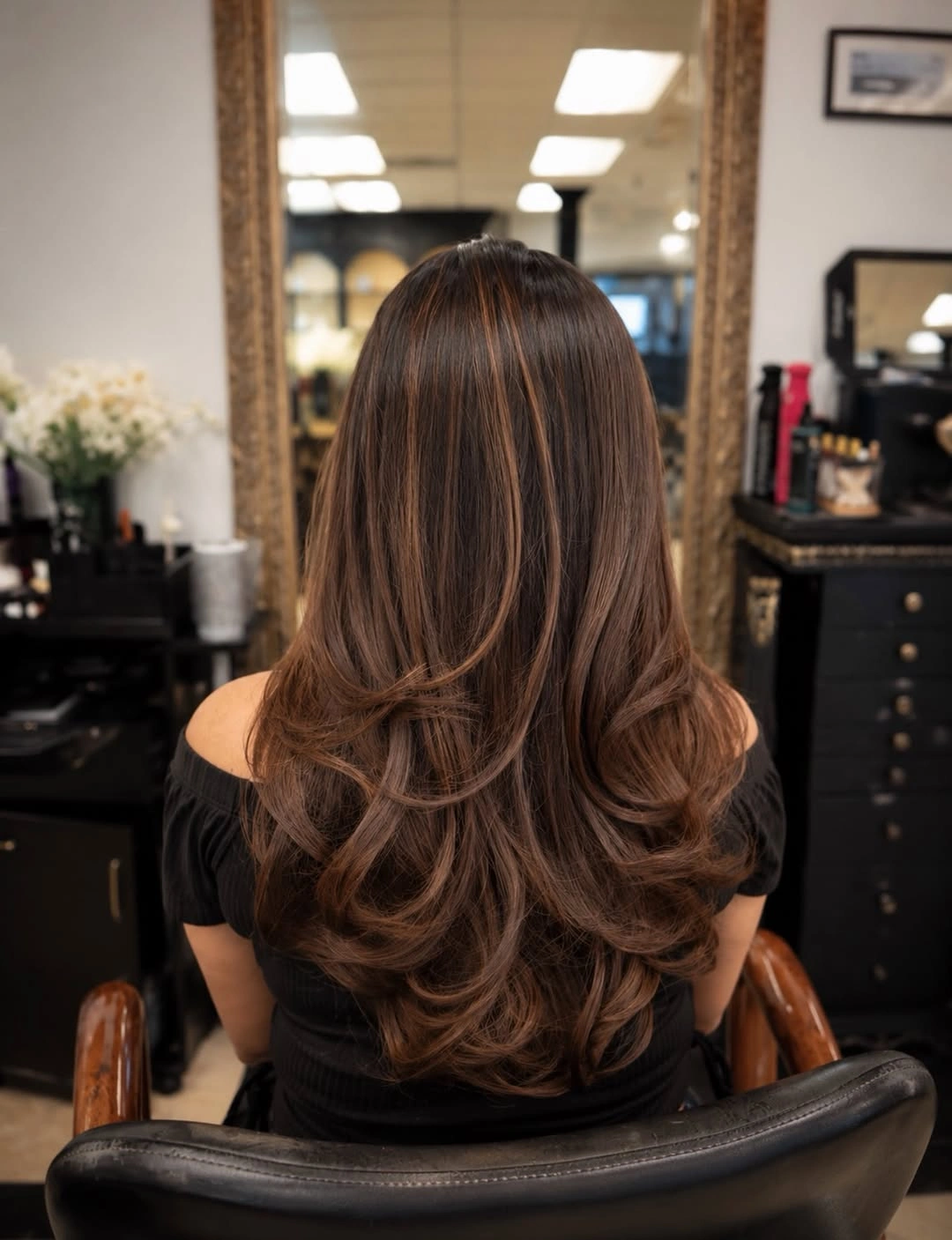choppy medium layered hair Chestnut Layers with Cinnamon Highlights
