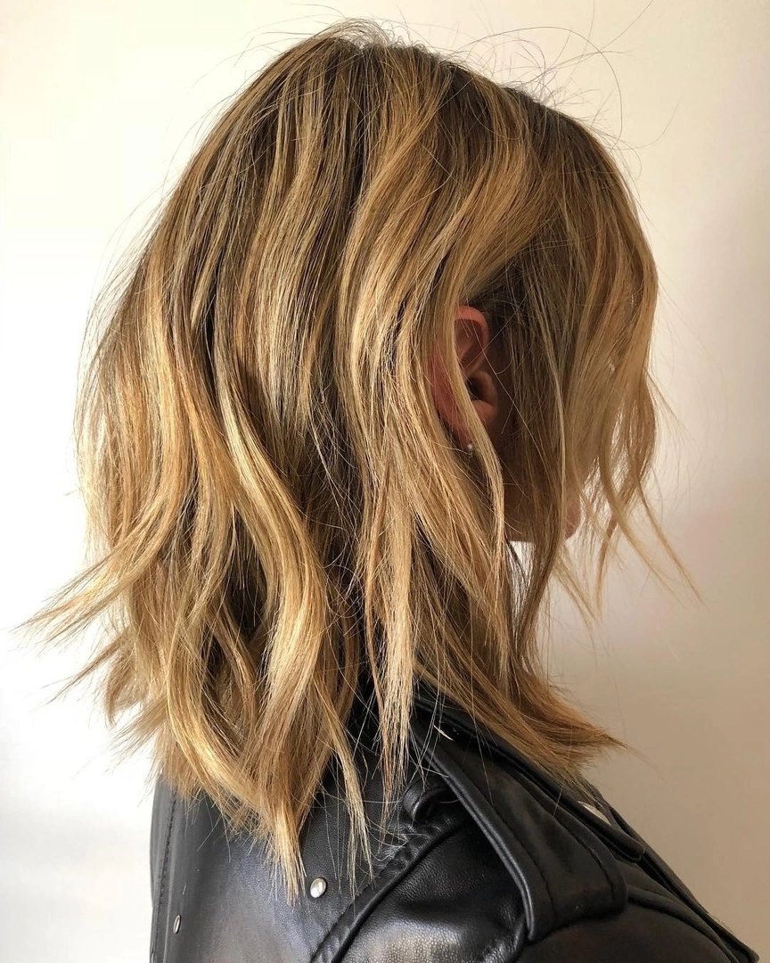 choppy medium layered hair Undone Golden Blonde Choppy Lob