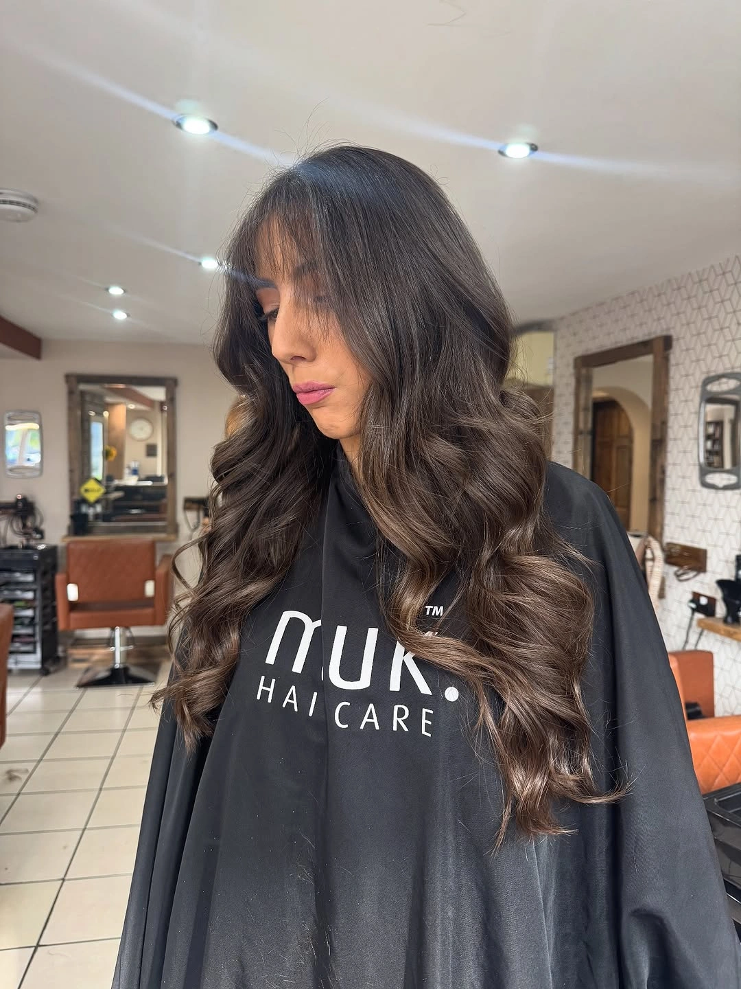 choppy medium layered hair Espresso Layers with Airy Wispy Bangs