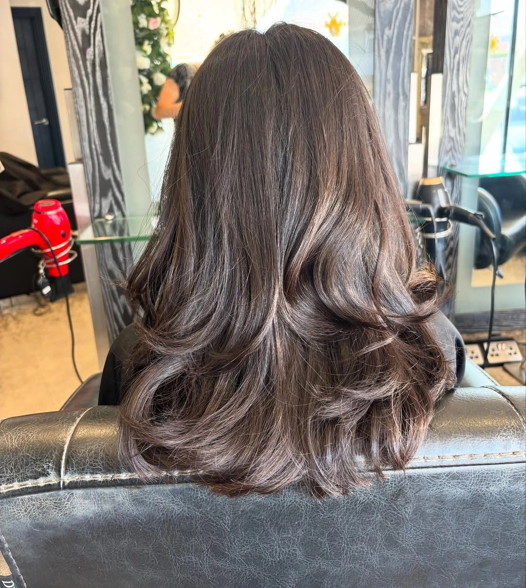choppy medium layered hair Midnight Brunette Butterfly Layers