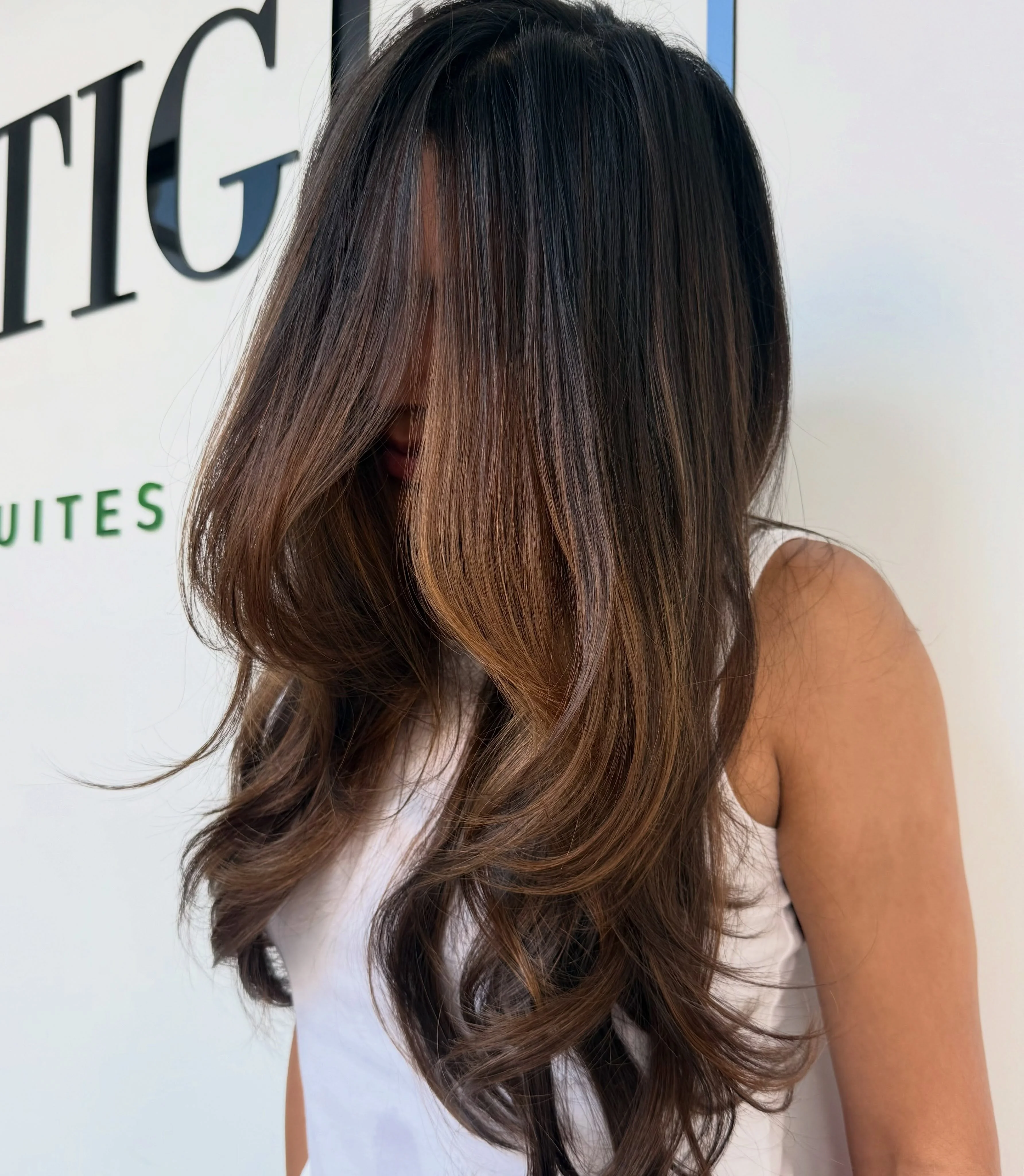 dimensional brunette hair color Glossy Espresso Brunette with Smoky Melt Balayage