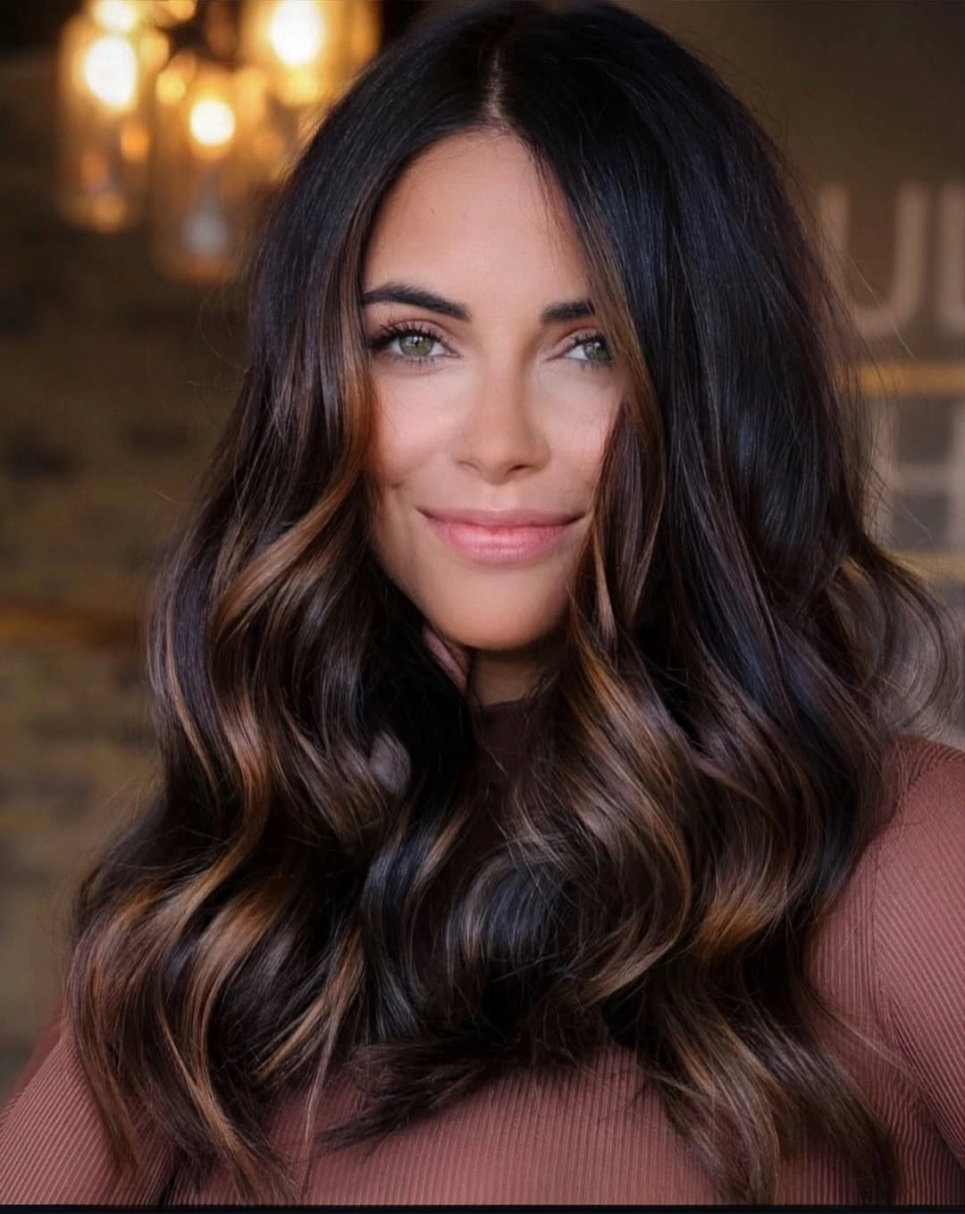 dimensional brunette hair color Dark Espresso Brunette with Cinnamon Face-Framing Highlights