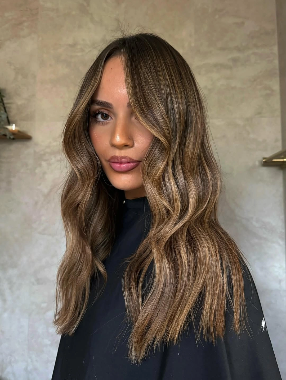 dimensional brunette hair color Cool Beige Brunette Balayage with Soft Face-Framing Lightness