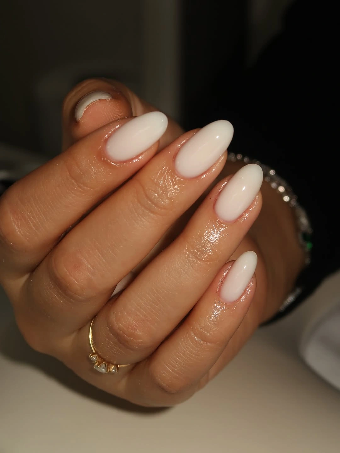 creamy white almond nails with soft glossy length
