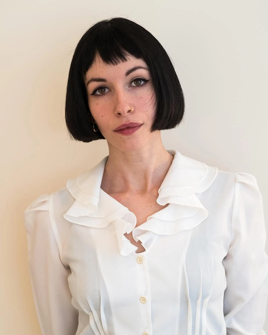 fall bob haircut ideas 2026 Graphic Parisian Bob With Micro Bangs