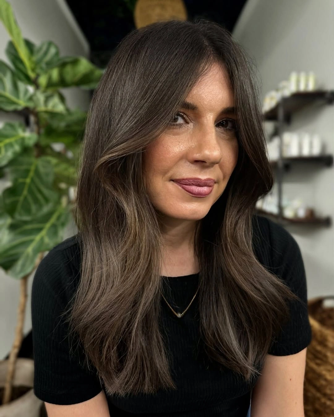 Fall brunette hair colour 2026 Smoky Brunette with Soft Curtain Layers